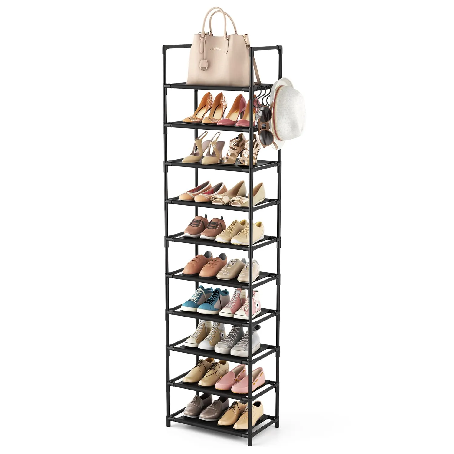 10 Tiers Tall Shoe Rack 20-25 Pairs Boots Organizer Storage Sturdy Narrow Shoe S