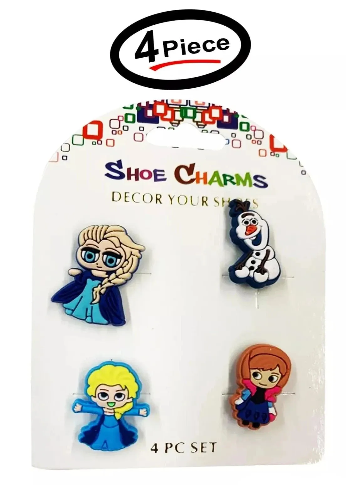 4 Pcs Disney Frozen Shoe Charms For Croc Bracelet Shoe, 2 Elsa, 1 Anna & 1 Olaf