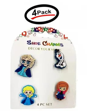 4 Pcs Disney Frozen Shoe Charms For Croc Bracelet Shoe, 2 Elsa, 1 Anna & 1 Olaf