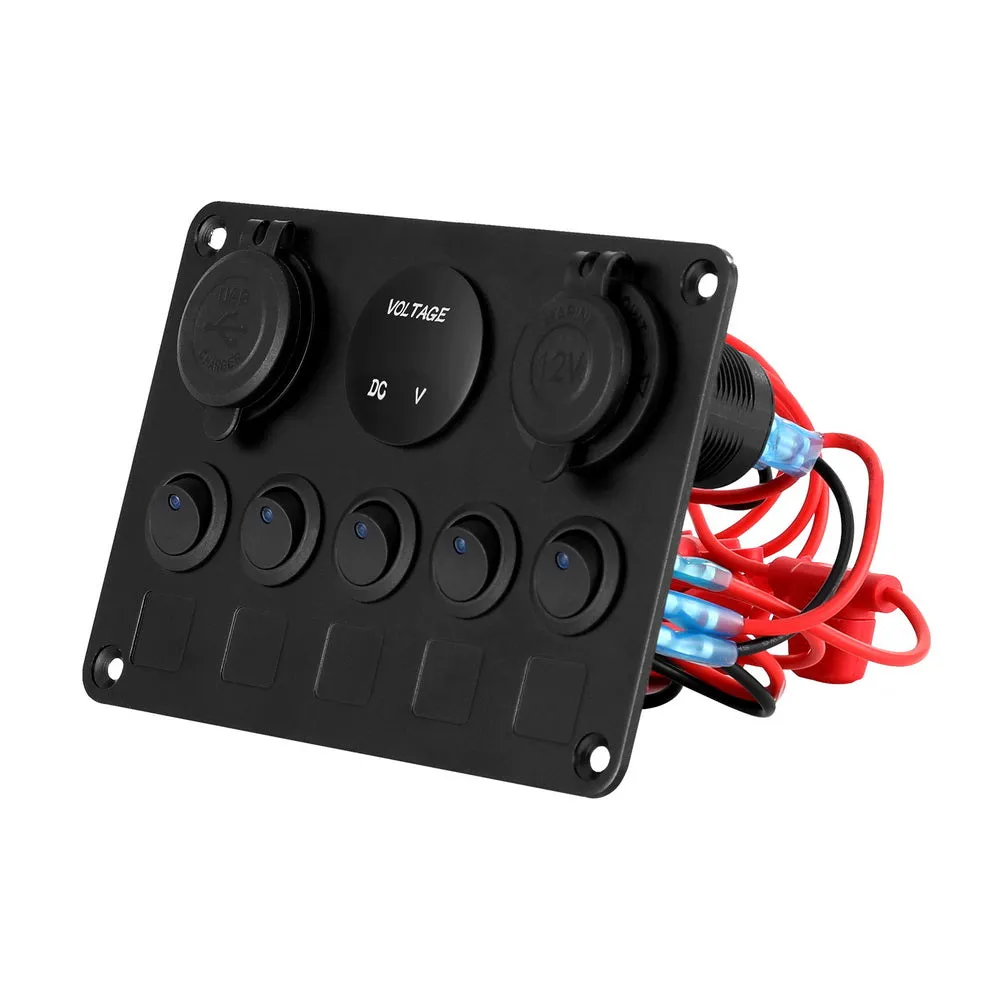 5-Gang 12V LED Switch Panel with USB Charger - Giantz