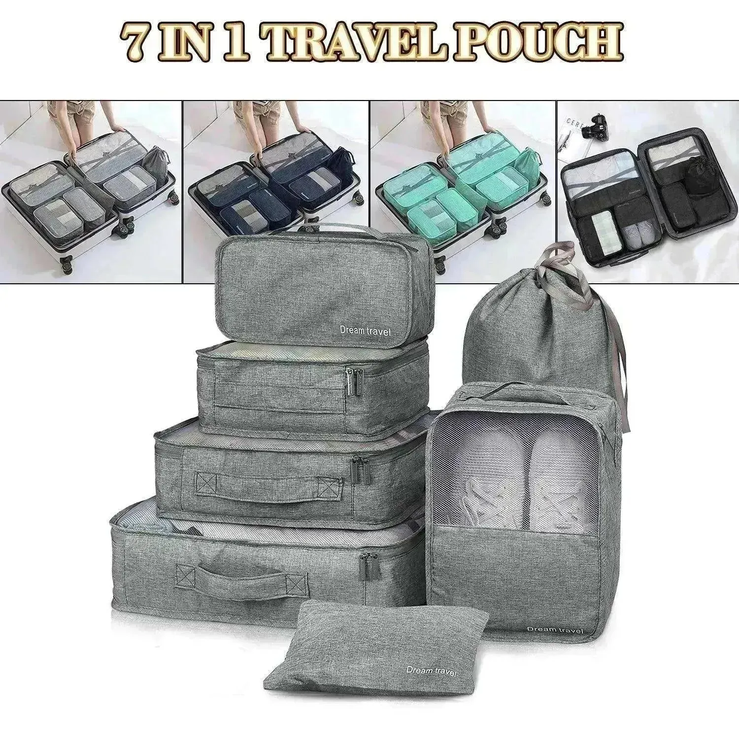 7pc Packing Cubes Luggage Storage Organiser Travel Bags