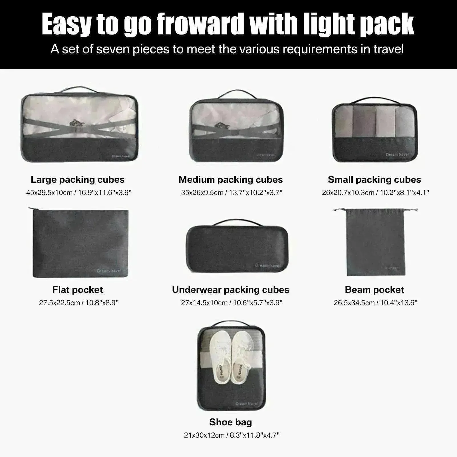 7pc Packing Cubes Luggage Storage Organiser Travel Bags