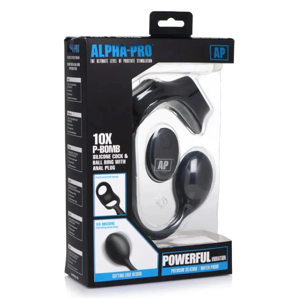 Alpha-Pro 10X P-BOMB Cock & Ball Ring with Vibrating Anal Plug