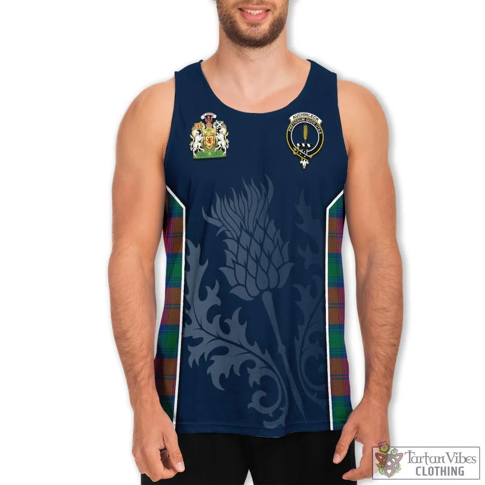 Auchinleck (Affleck) Tartan Men's Tanks Top with Family Crest and Scottish Thistle Vibes Sport Style