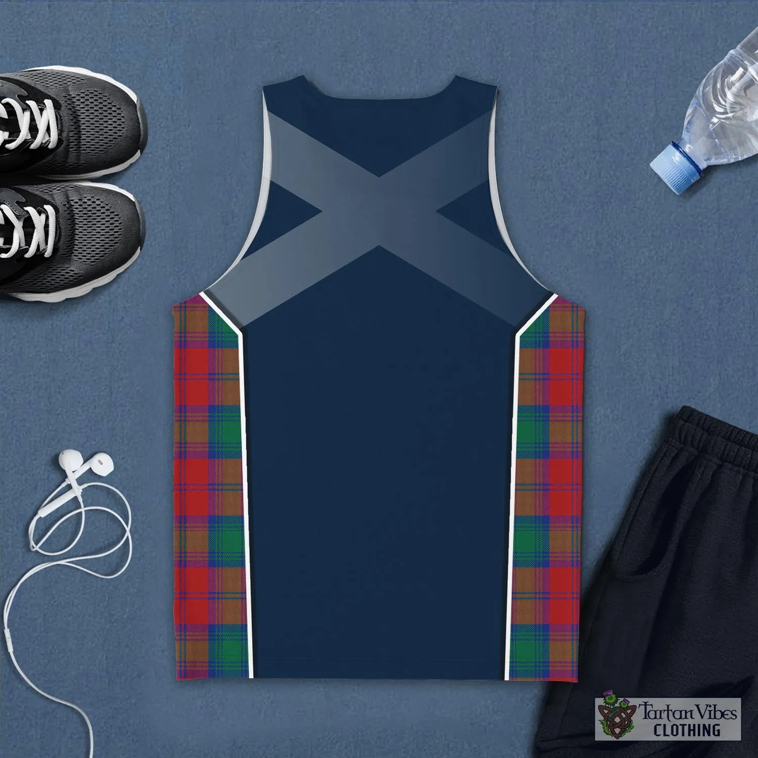 Auchinleck (Affleck) Tartan Men's Tanks Top with Family Crest and Scottish Thistle Vibes Sport Style