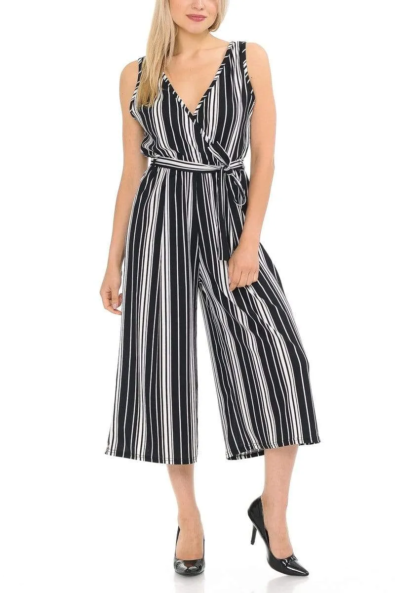 Auliné Collection Womens Sleeveless Culotte Capri Wide Leg Romper Jumpsuit