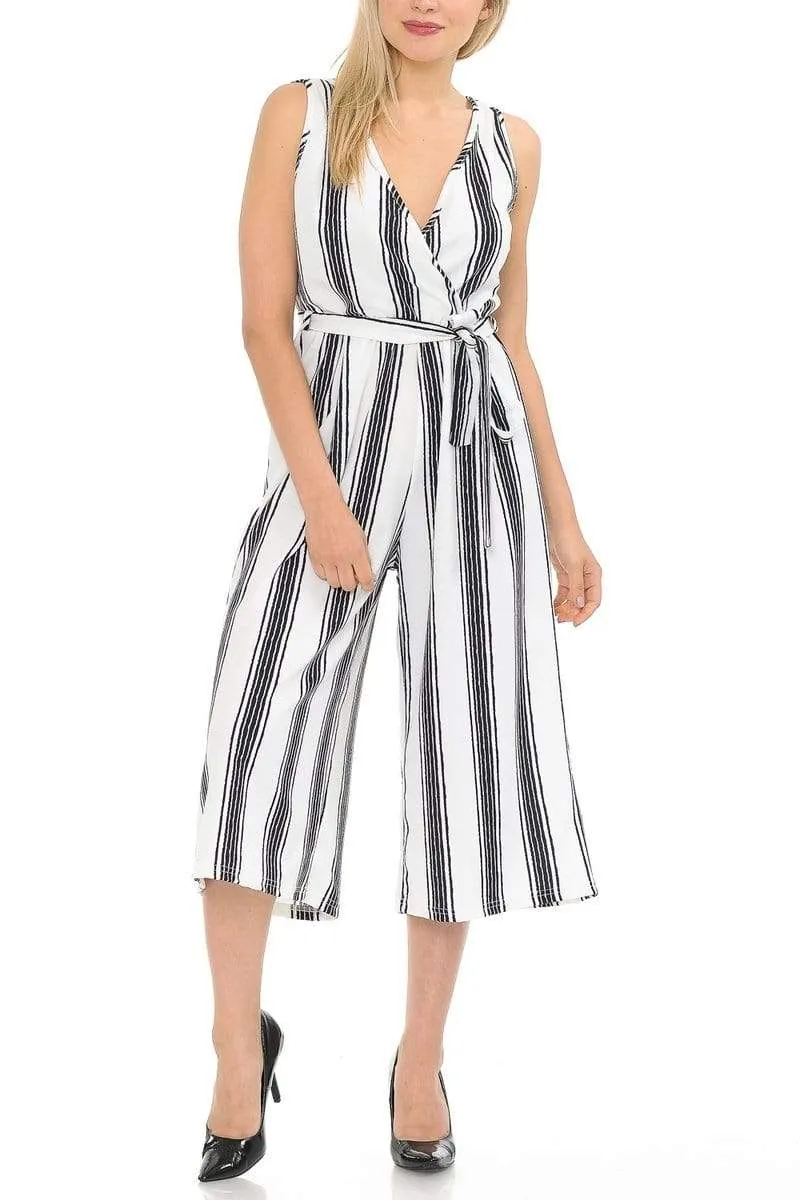 Auliné Collection Womens Sleeveless Culotte Capri Wide Leg Romper Jumpsuit