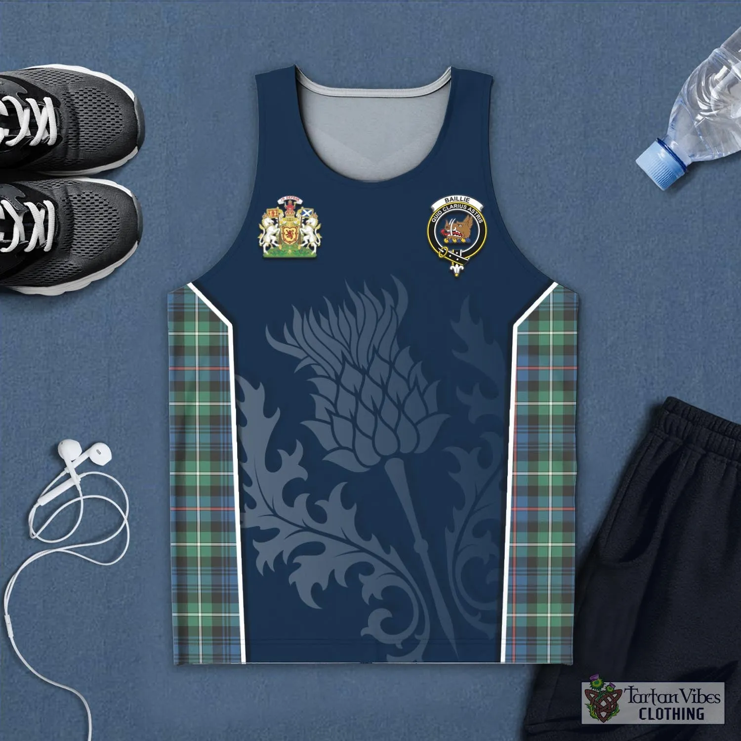 Baillie Ancient Tartan Men's Tanks Top with Family Crest and Scottish Thistle Vibes Sport Style