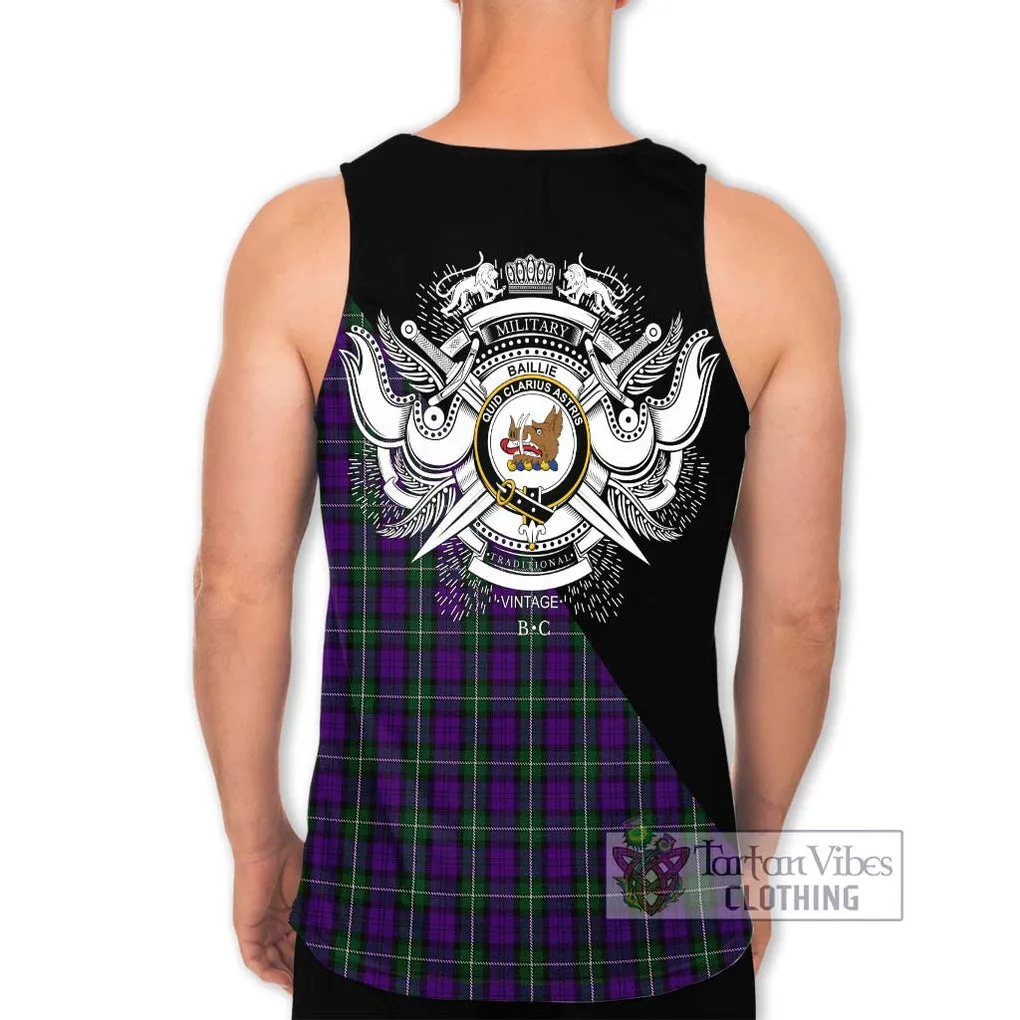 Baillie Highland Society Tartan Men's Tank Top with Family Crest and Military Logo Style