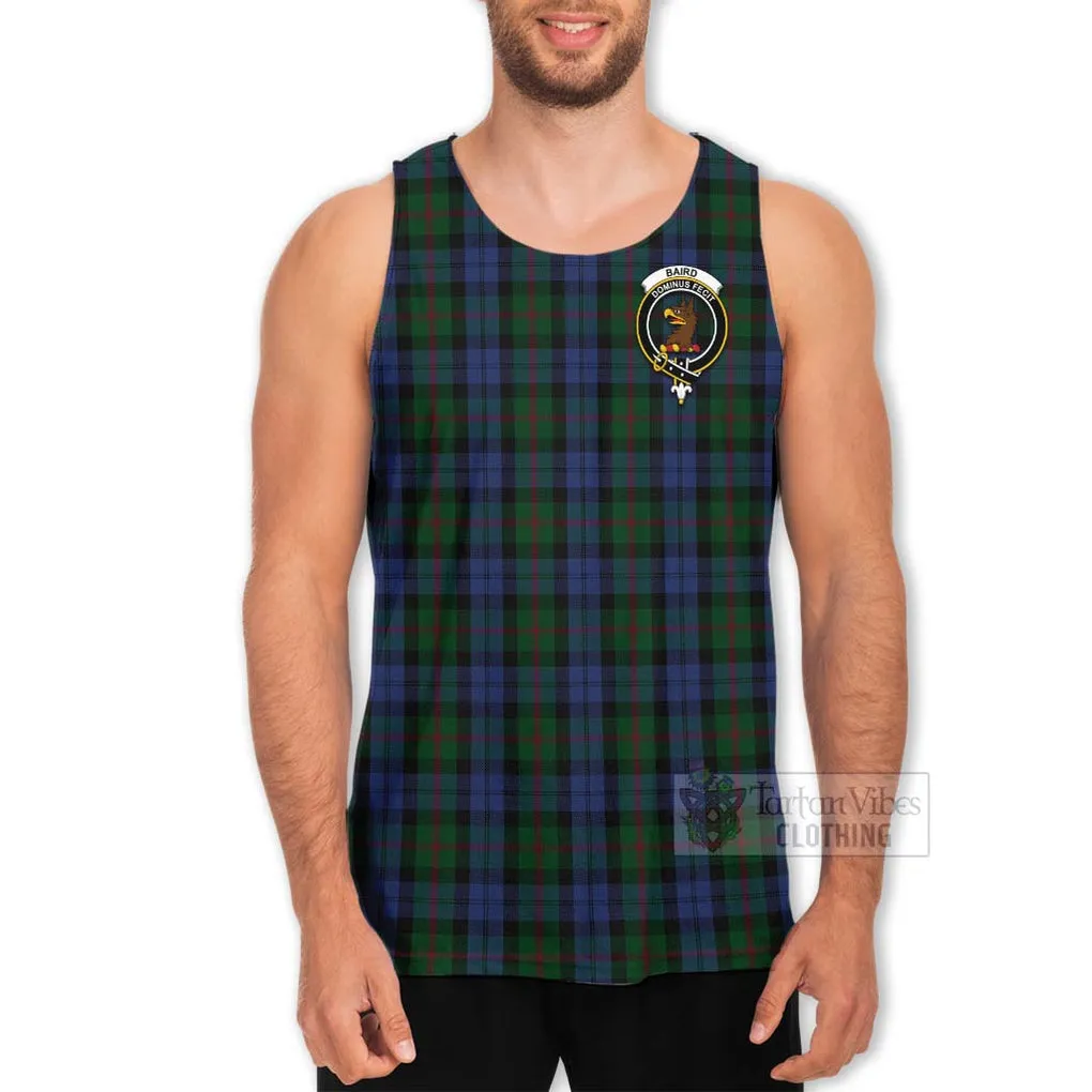 Baird Tartan Men's Tank Top with Family Crest and Bearded Skull Holding Bottles of Whiskey