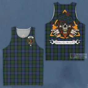 Baird Tartan Men's Tank Top with Family Crest and Bearded Skull Holding Bottles of Whiskey