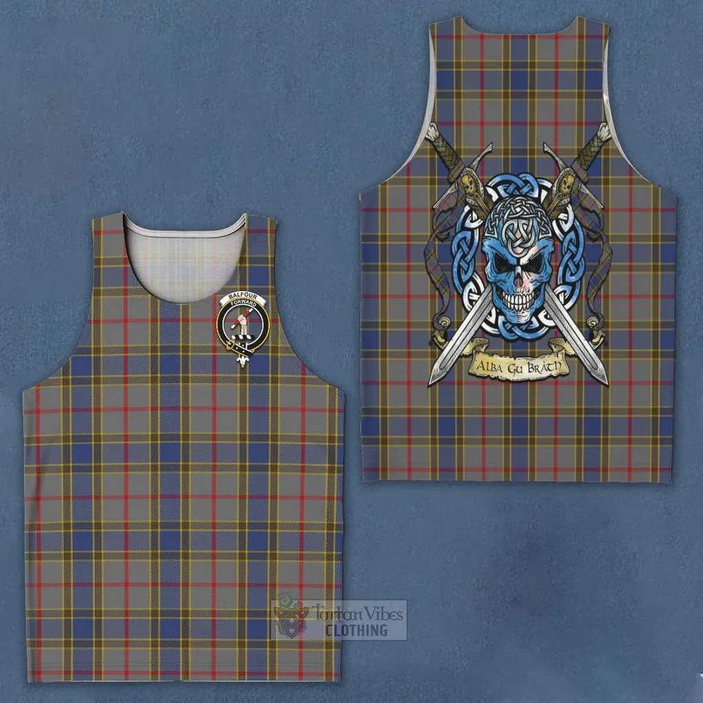 Balfour Tartan Men's Tank Top with Family Crest Celtic Skull Style