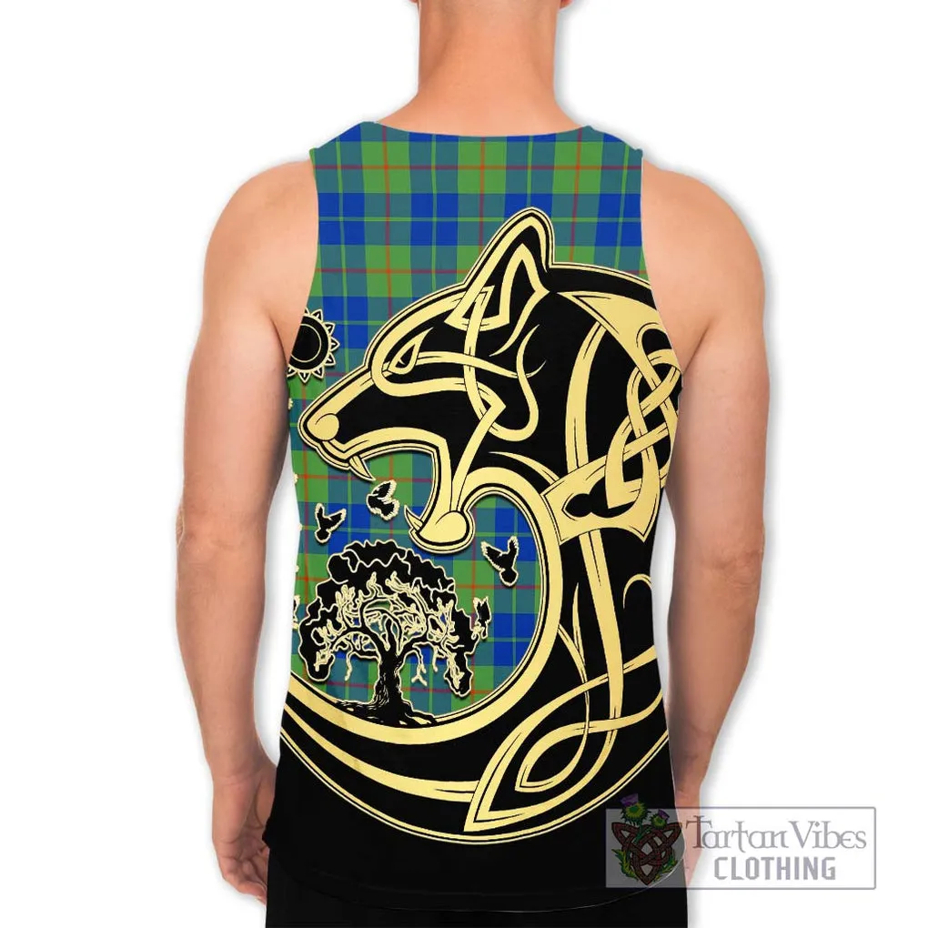 Barclay Hunting Ancient Tartan Men's Tank Top with Family Crest Celtic Wolf Style