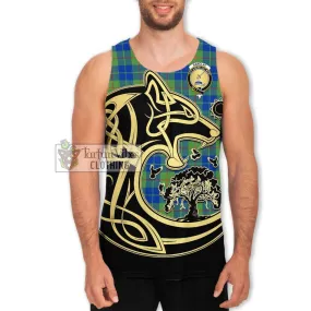 Barclay Hunting Ancient Tartan Men's Tank Top with Family Crest Celtic Wolf Style