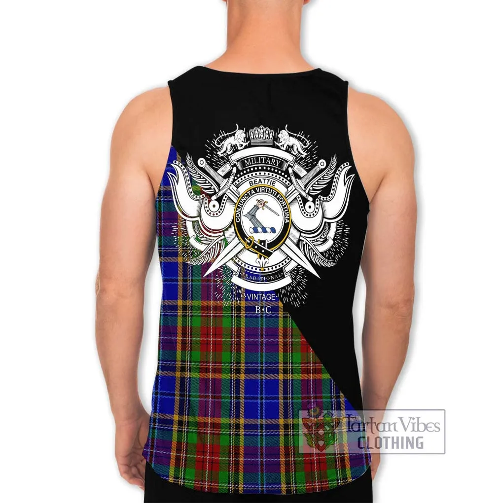 Beattie Tartan Men's Tank Top with Family Crest and Military Logo Style