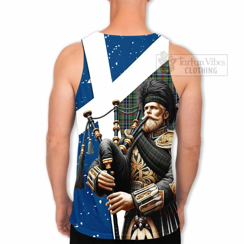 Bisset Tartan Men's Tank Top with Family Crest Scottish Bagpiper Vibes