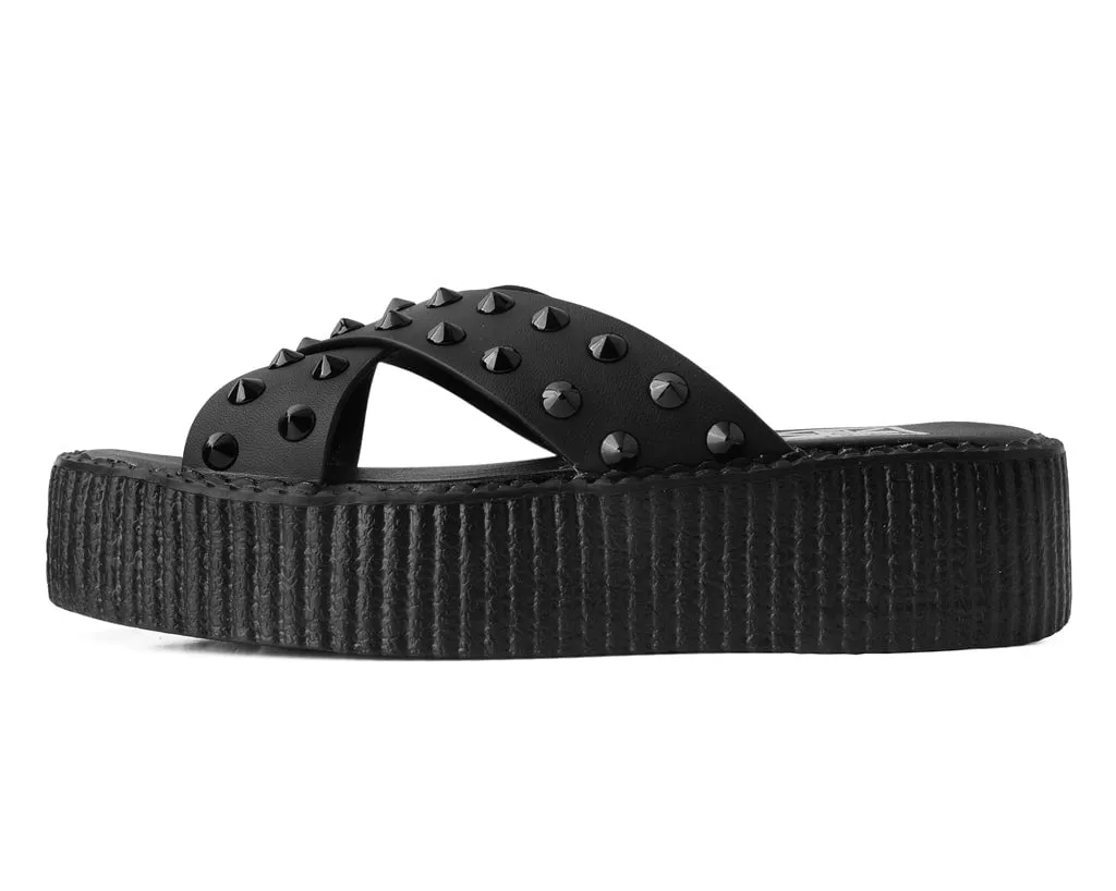 Black TUKskin™ Cross Strap Studded Sandal