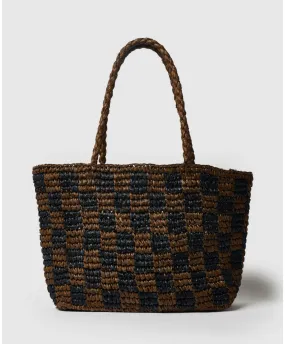 Black Walnut Check Straw Bag Small