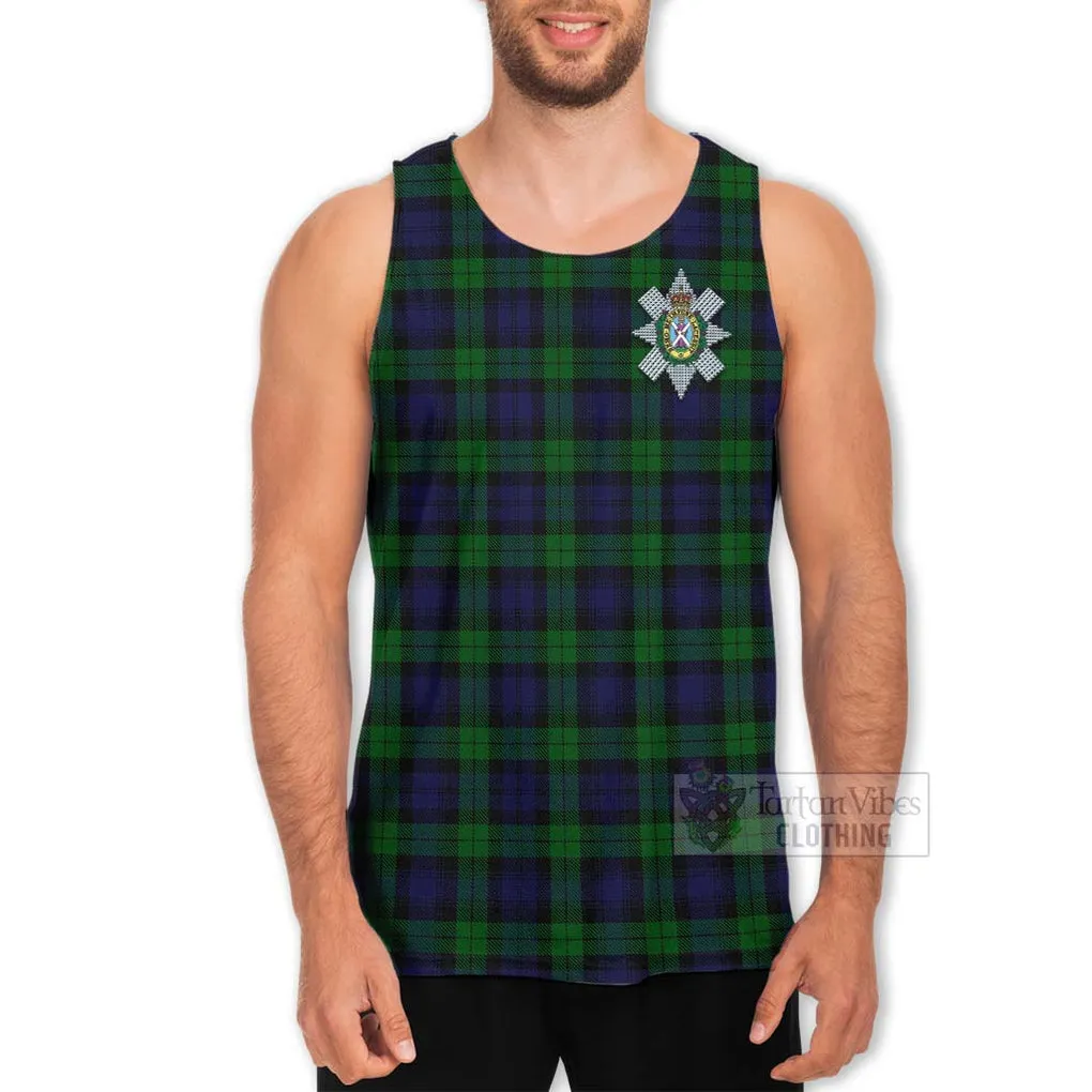 Black Watch Tartan Men's Tank Top with Family Crest Celtic Skull Style