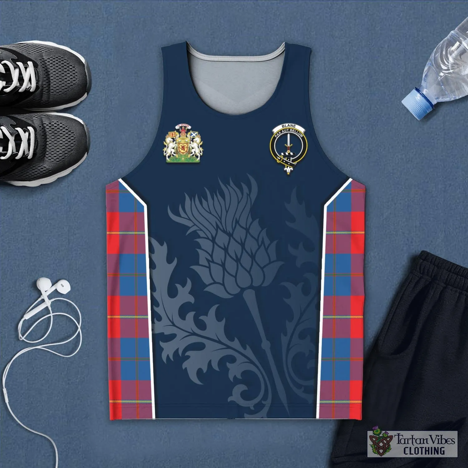 Blane Tartan Men's Tanks Top with Family Crest and Scottish Thistle Vibes Sport Style