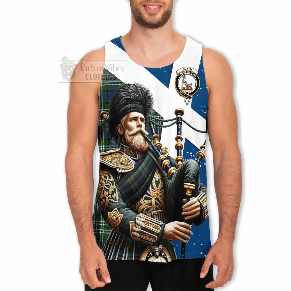 Blyth Tartan Men's Tank Top with Family Crest Scottish Bagpiper Vibes