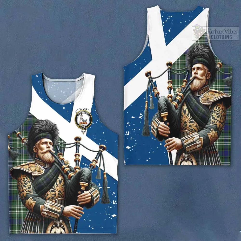 Blyth Tartan Men's Tank Top with Family Crest Scottish Bagpiper Vibes