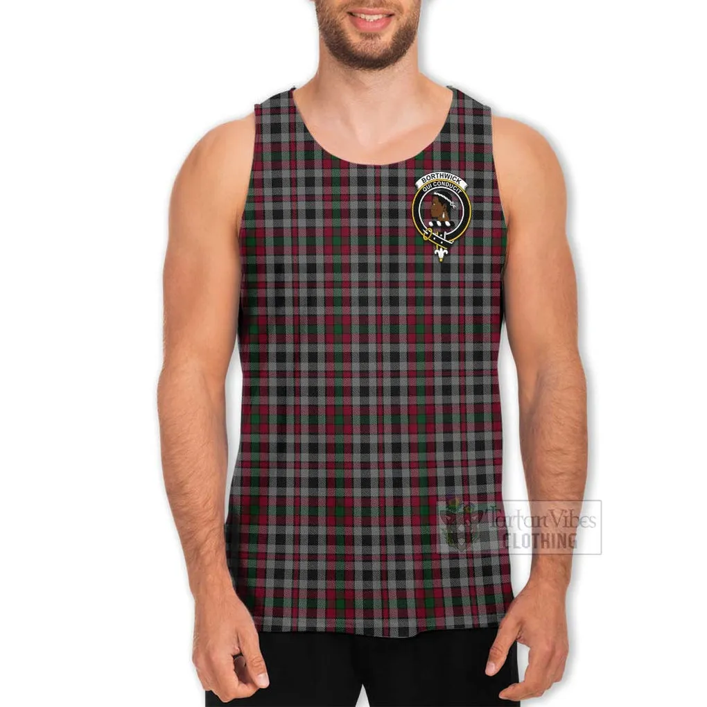 Borthwick Tartan Men's Tank Top with Family Crest and Bearded Skull Holding Bottles of Whiskey