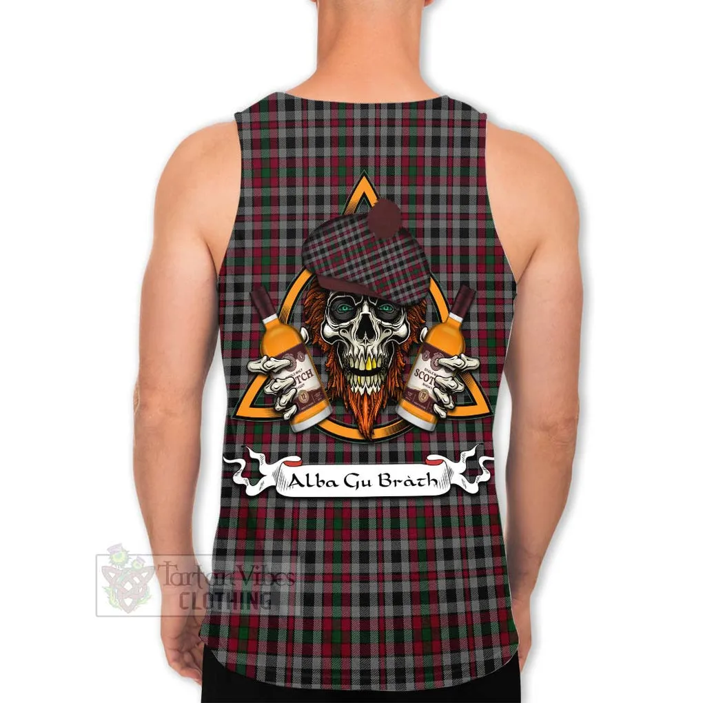 Borthwick Tartan Men's Tank Top with Family Crest and Bearded Skull Holding Bottles of Whiskey