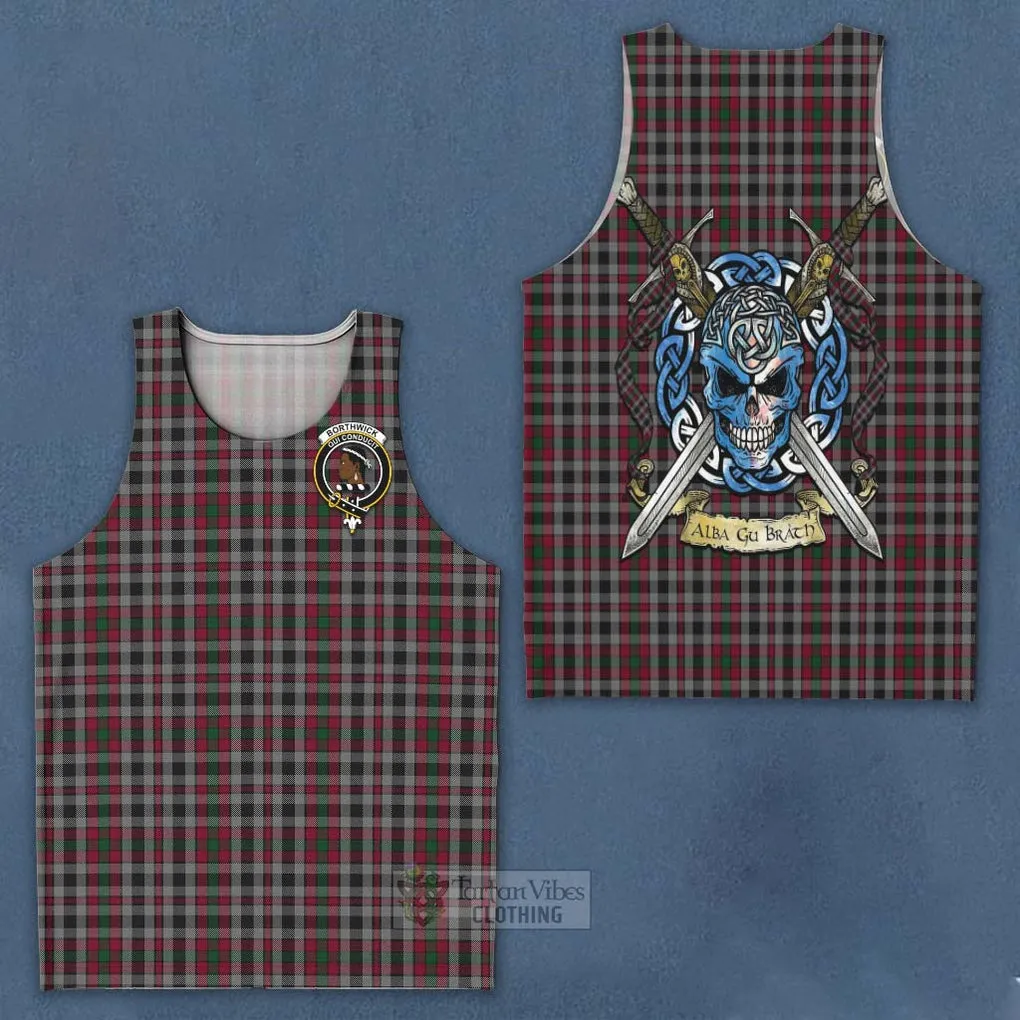 Borthwick Tartan Men's Tank Top with Family Crest Celtic Skull Style