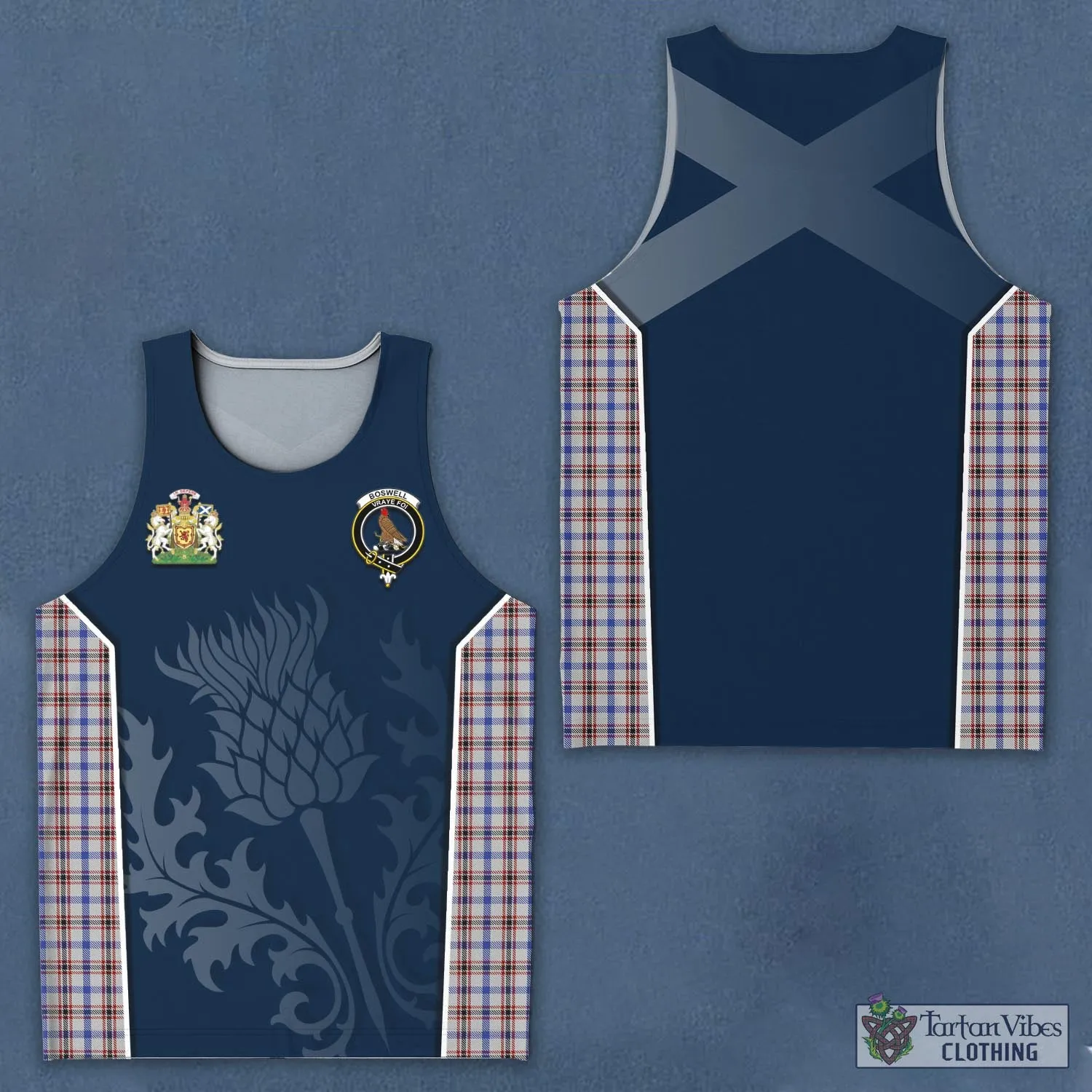 Boswell Tartan Men's Tanks Top with Family Crest and Scottish Thistle Vibes Sport Style