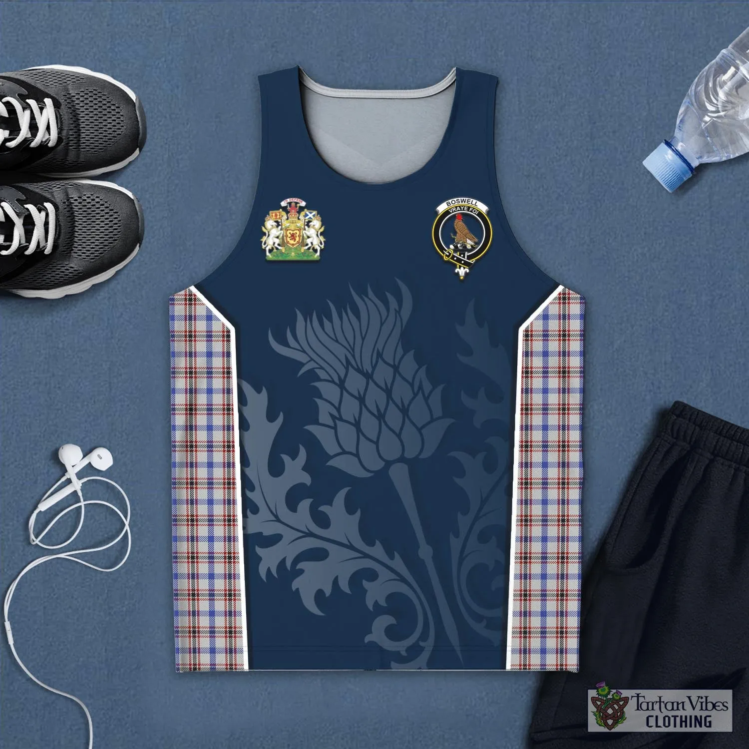 Boswell Tartan Men's Tanks Top with Family Crest and Scottish Thistle Vibes Sport Style