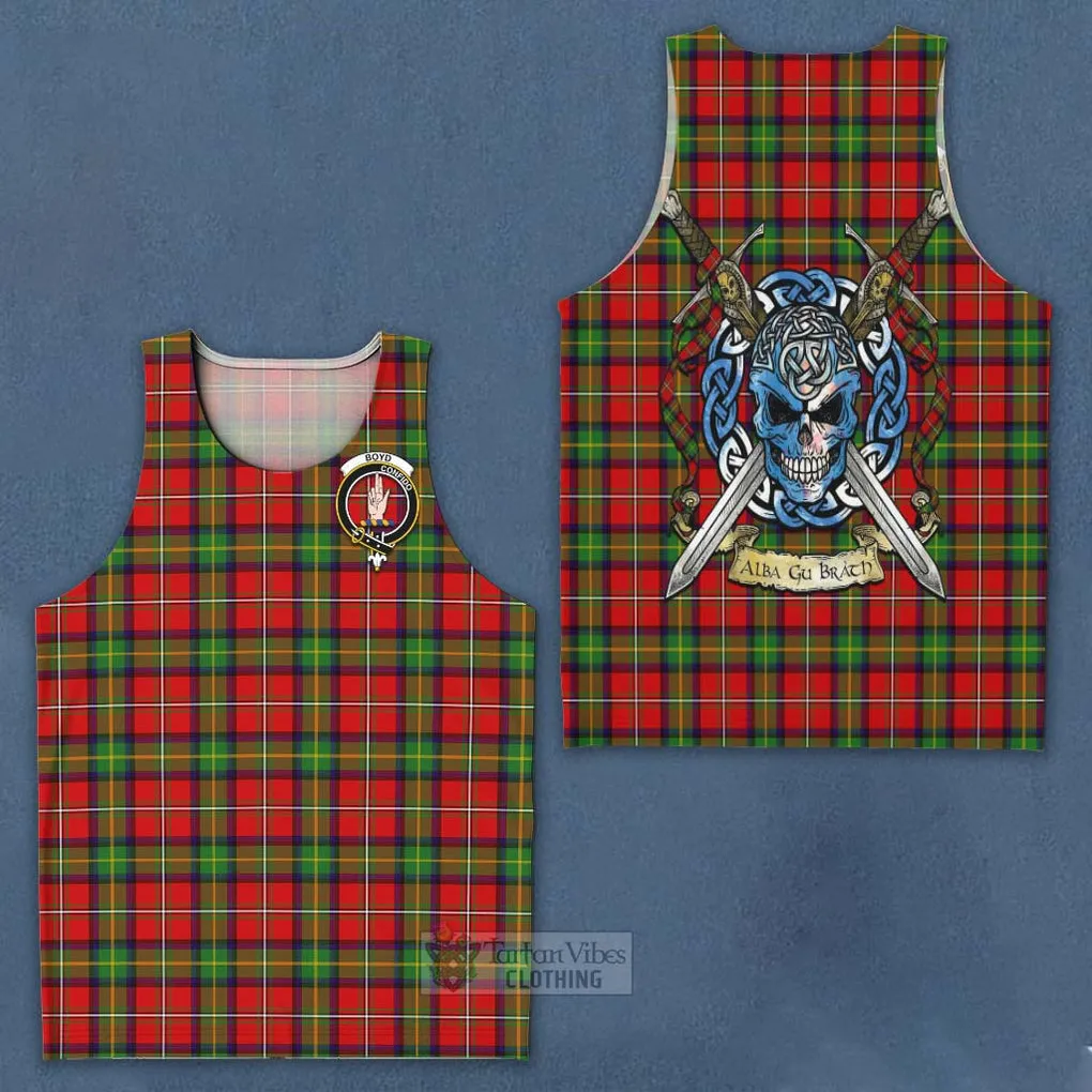 Boyd Tartan Men's Tank Top with Family Crest Celtic Skull Style