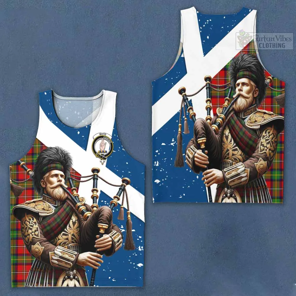 Boyd Tartan Men's Tank Top with Family Crest Scottish Bagpiper Vibes