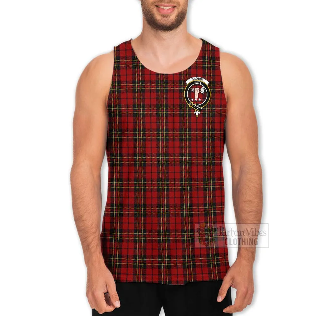 Brodie Tartan Men's Tank Top with Family Crest and Bearded Skull Holding Bottles of Whiskey