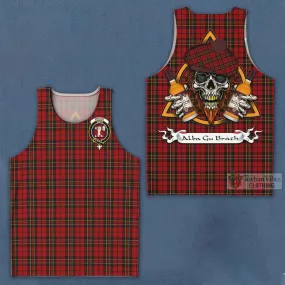 Brodie Tartan Men's Tank Top with Family Crest and Bearded Skull Holding Bottles of Whiskey