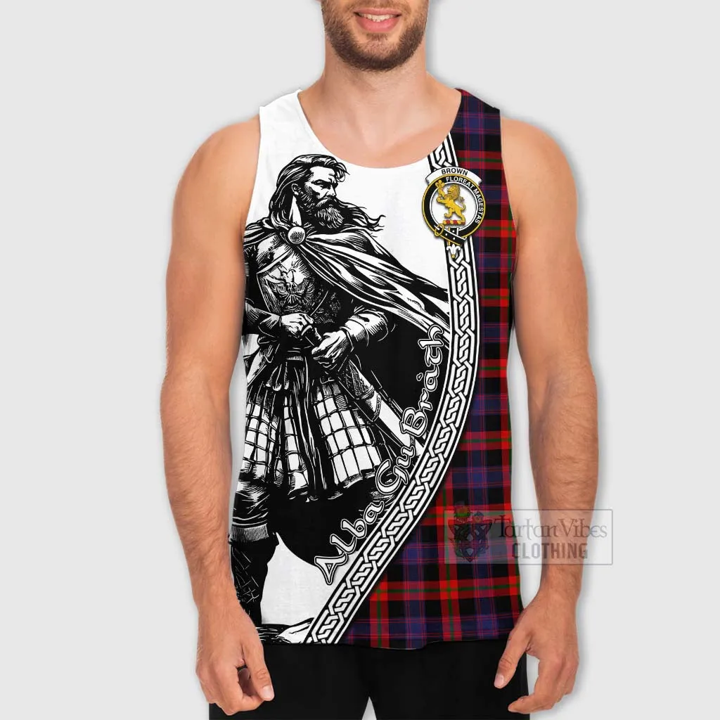 Brown (Broun) Tartan Clan Crest Men's Tank Top with Highlander Warrior Celtic Style