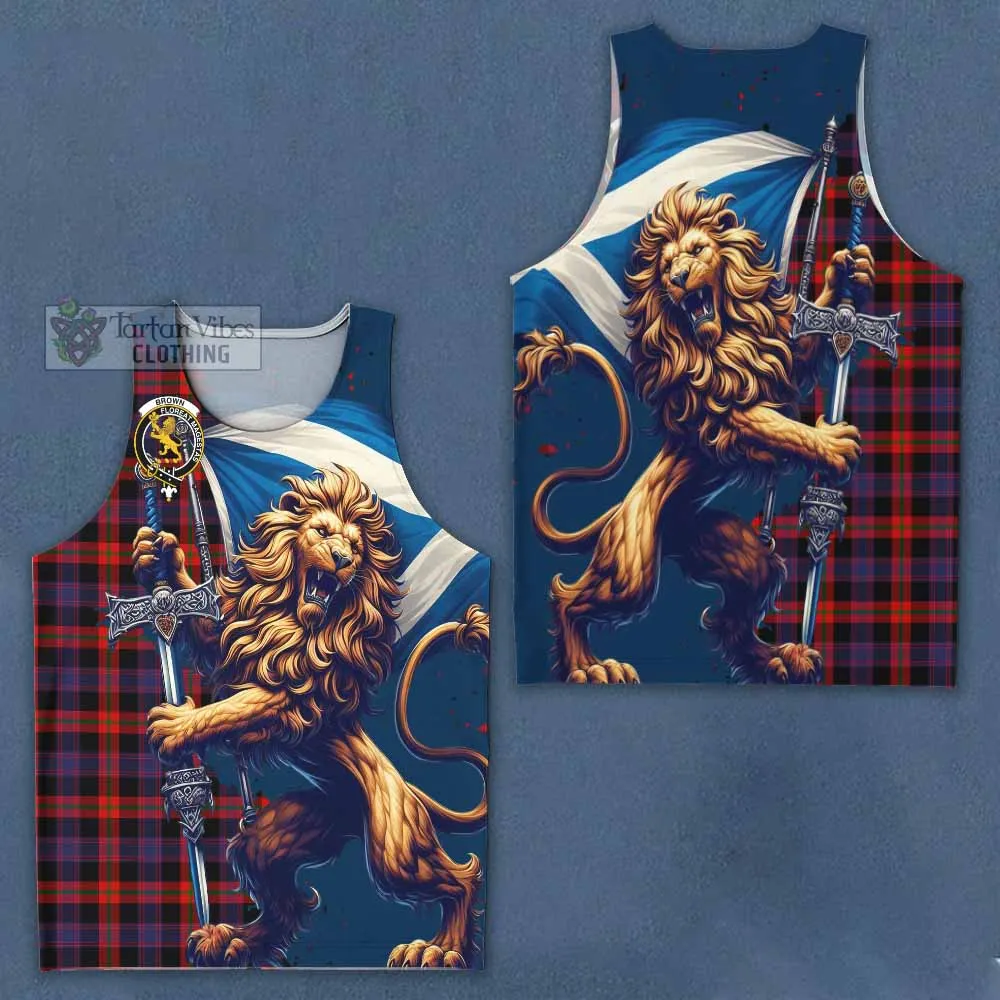 Brown (Broun) Tartan Family Crest Men's Tank Top with Scottish Majestic Lion