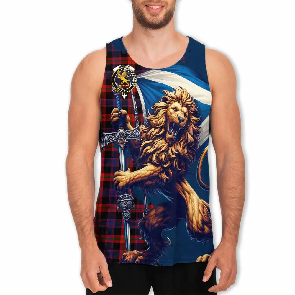 Brown (Broun) Tartan Family Crest Men's Tank Top with Scottish Majestic Lion