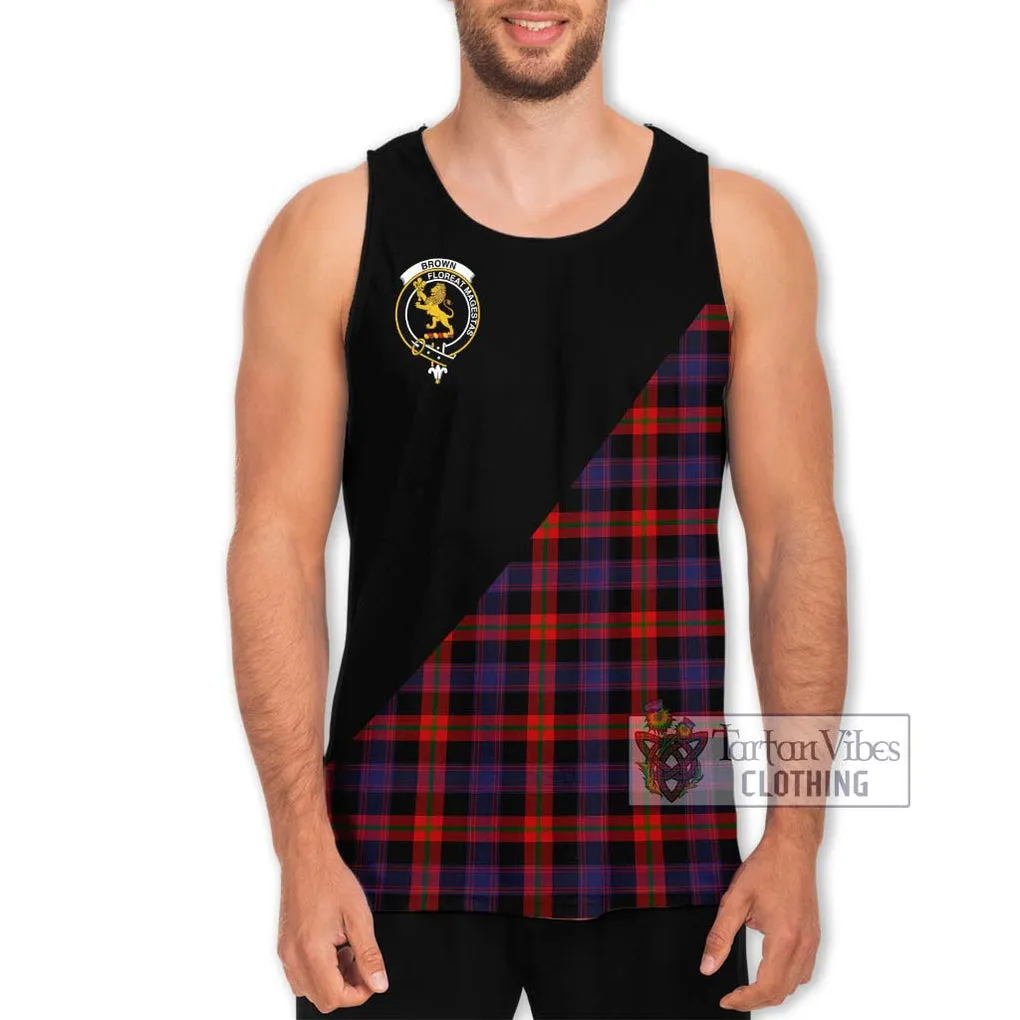 Brown (Broun) Tartan Men's Tank Top with Family Crest and Military Logo Style