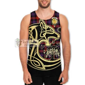 Brown (Broun) Tartan Men's Tank Top with Family Crest Celtic Wolf Style