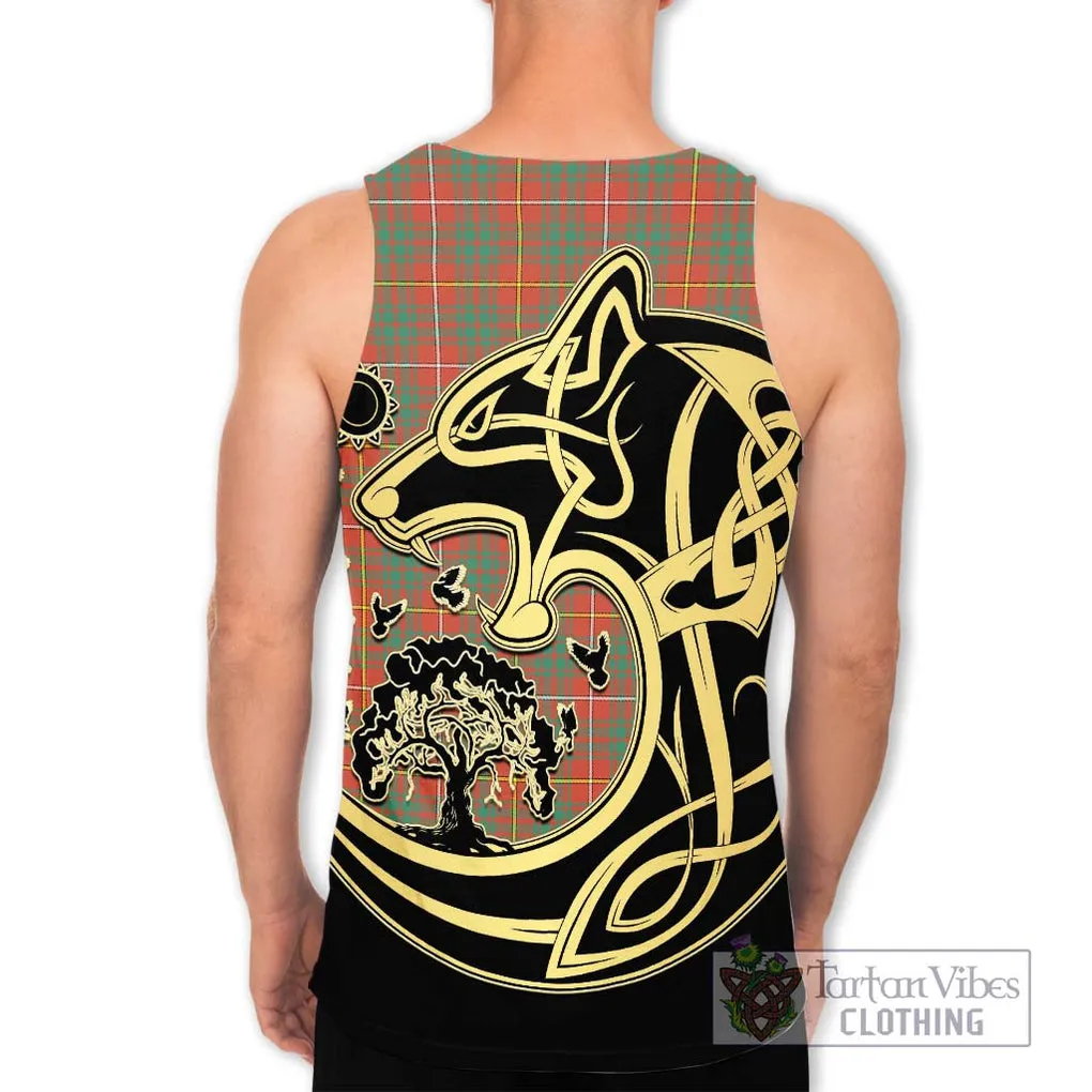 Bruce Ancient Tartan Men's Tank Top with Family Crest Celtic Wolf Style