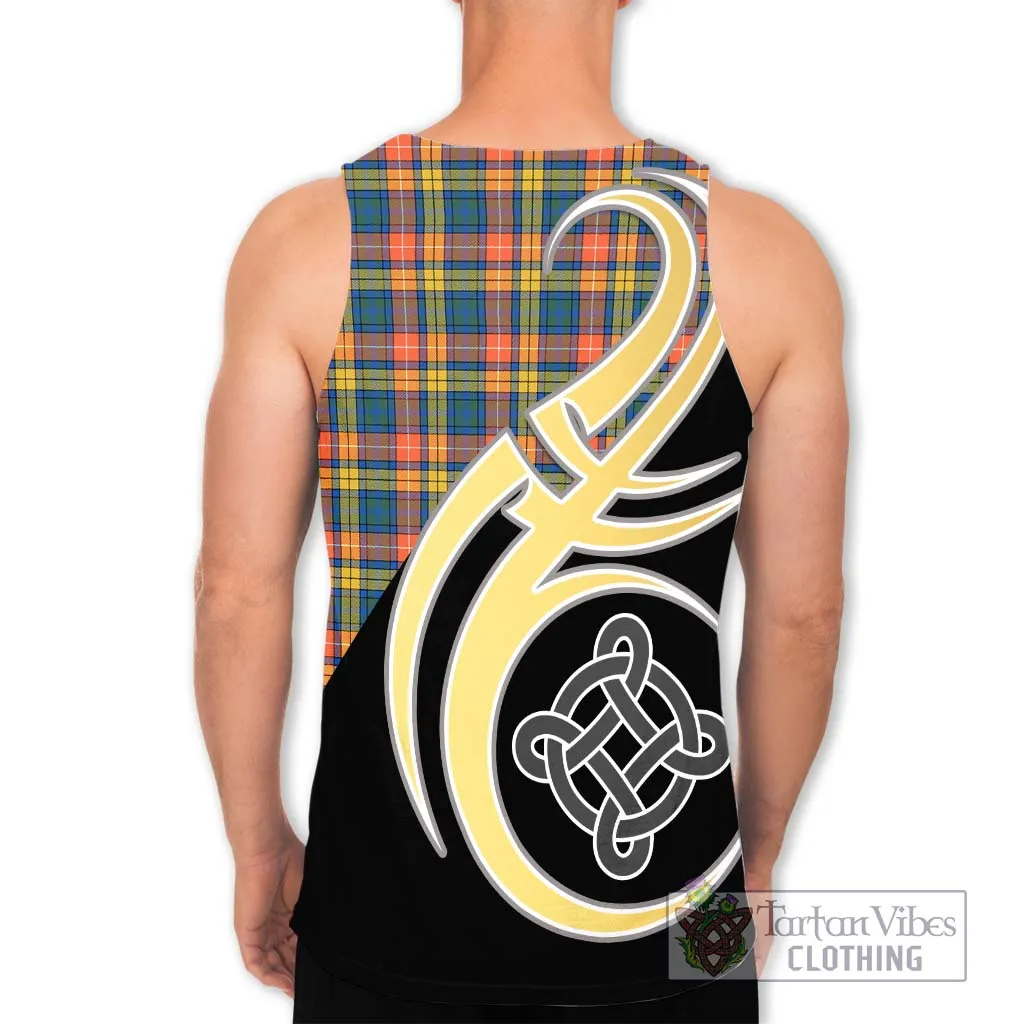 Buchanan Ancient Tartan Men's Tank Top with Family Crest and Celtic Symbol Style