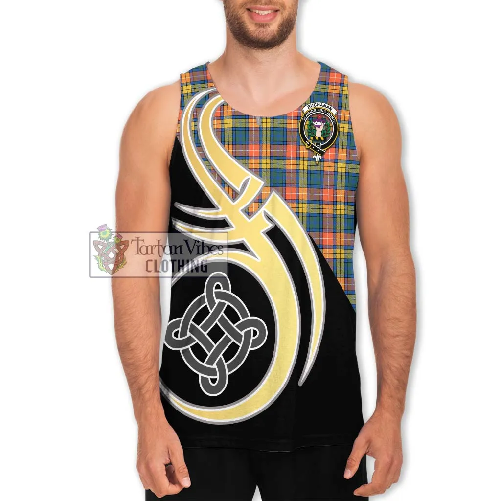 Buchanan Ancient Tartan Men's Tank Top with Family Crest and Celtic Symbol Style