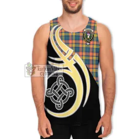 Buchanan Ancient Tartan Men's Tank Top with Family Crest and Celtic Symbol Style