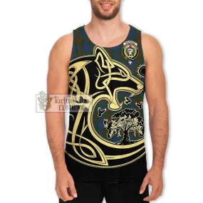 Buchanan Hunting Tartan Men's Tank Top with Family Crest Celtic Wolf Style