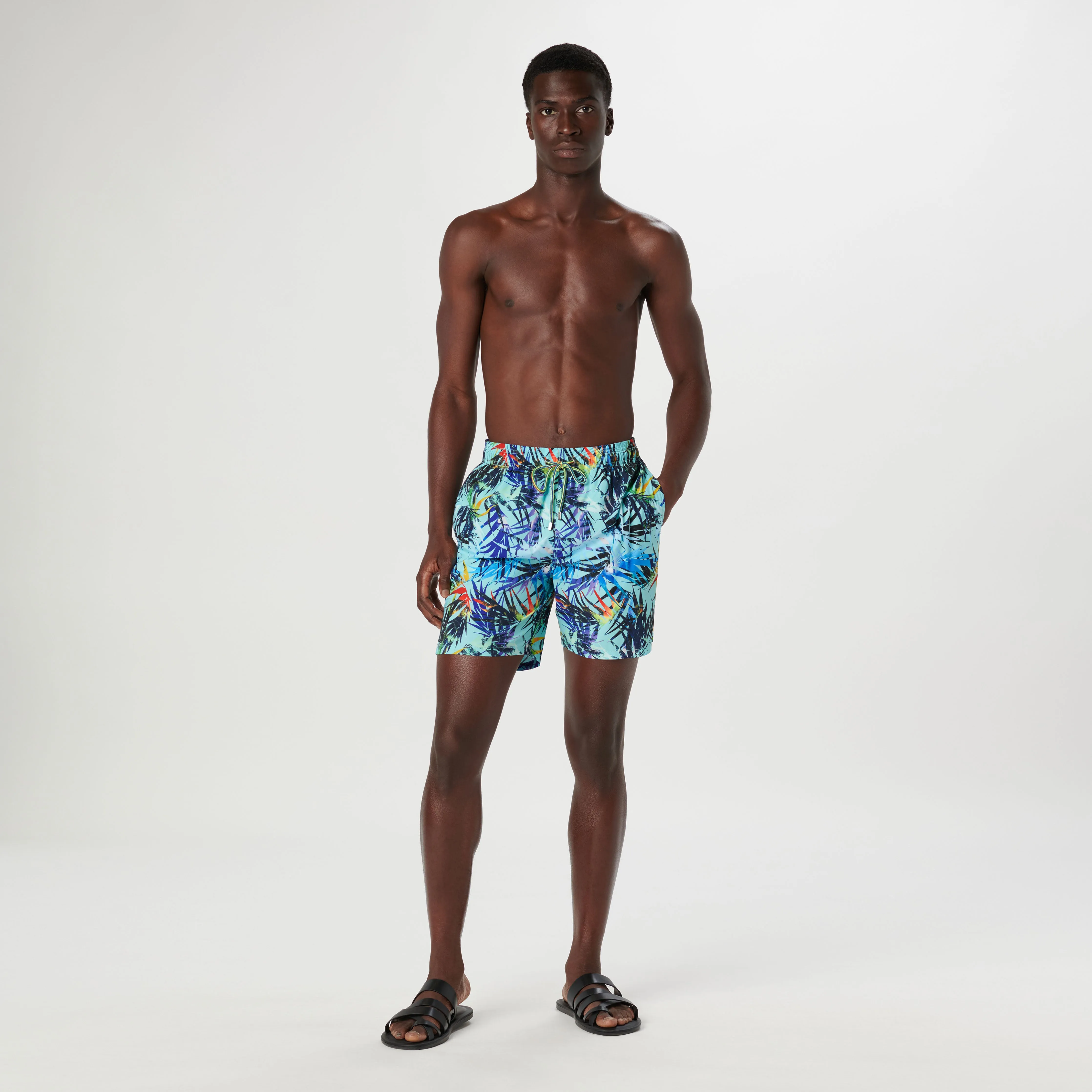 Cosmo Leaf Print Swim Trunks