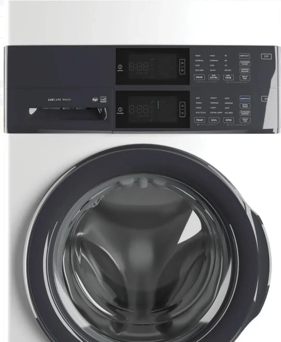 Electrolux 27 Inch Electric Stacked Laundry Center with 4.4 cu. ft. Washer and 8 cu. ft. Electric Dryer, LuxCare® Plus Wash System, 20-Minute Fast Wash & 20-Minute Fast Dry, Extra Large Capacity and Reversible Doors