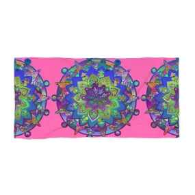 Handmade Mandala Design Beach Towel - Bright Pink