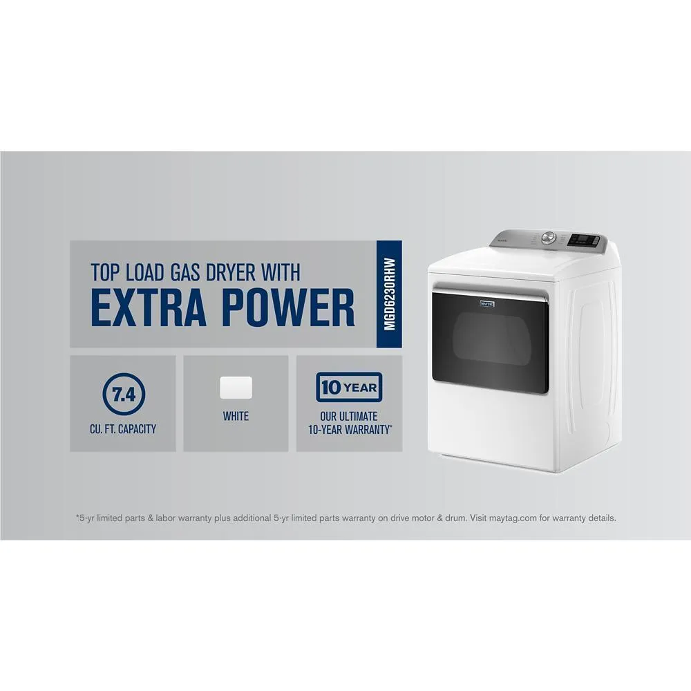 Maytag MGD6230RHW Smart Top Load Gas Dryer with Extra Power - 7.4 cu. ft.