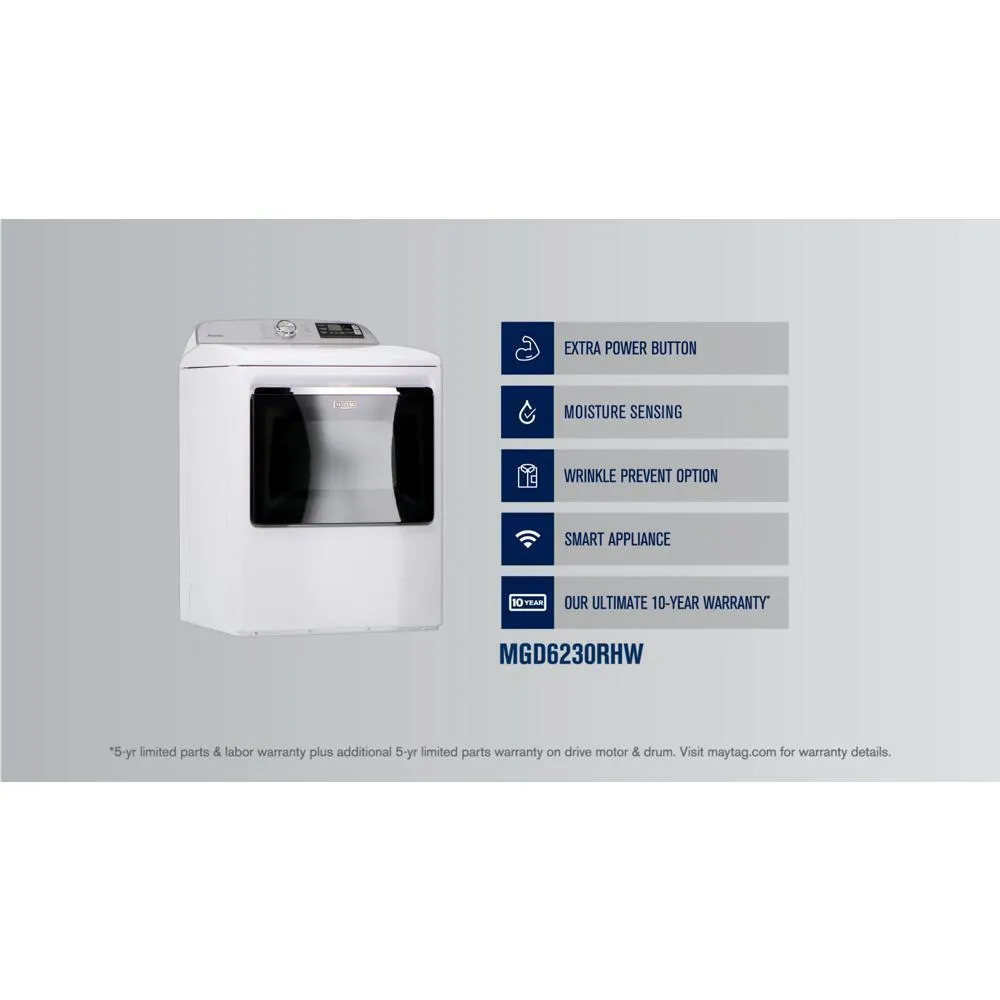 Maytag MGD6230RHW Smart Top Load Gas Dryer with Extra Power - 7.4 cu. ft.